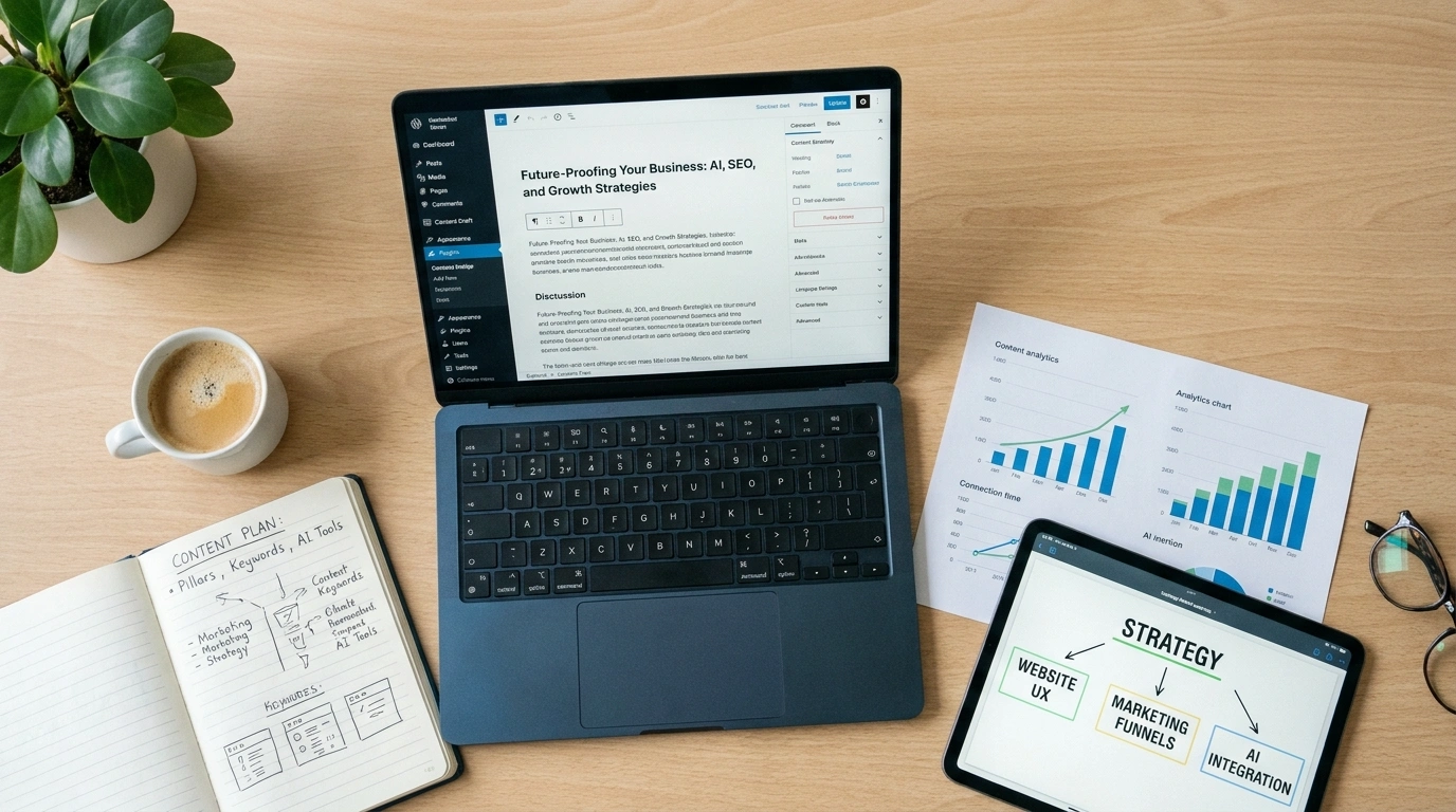 SEO growth blog category image with analytics and content optimization