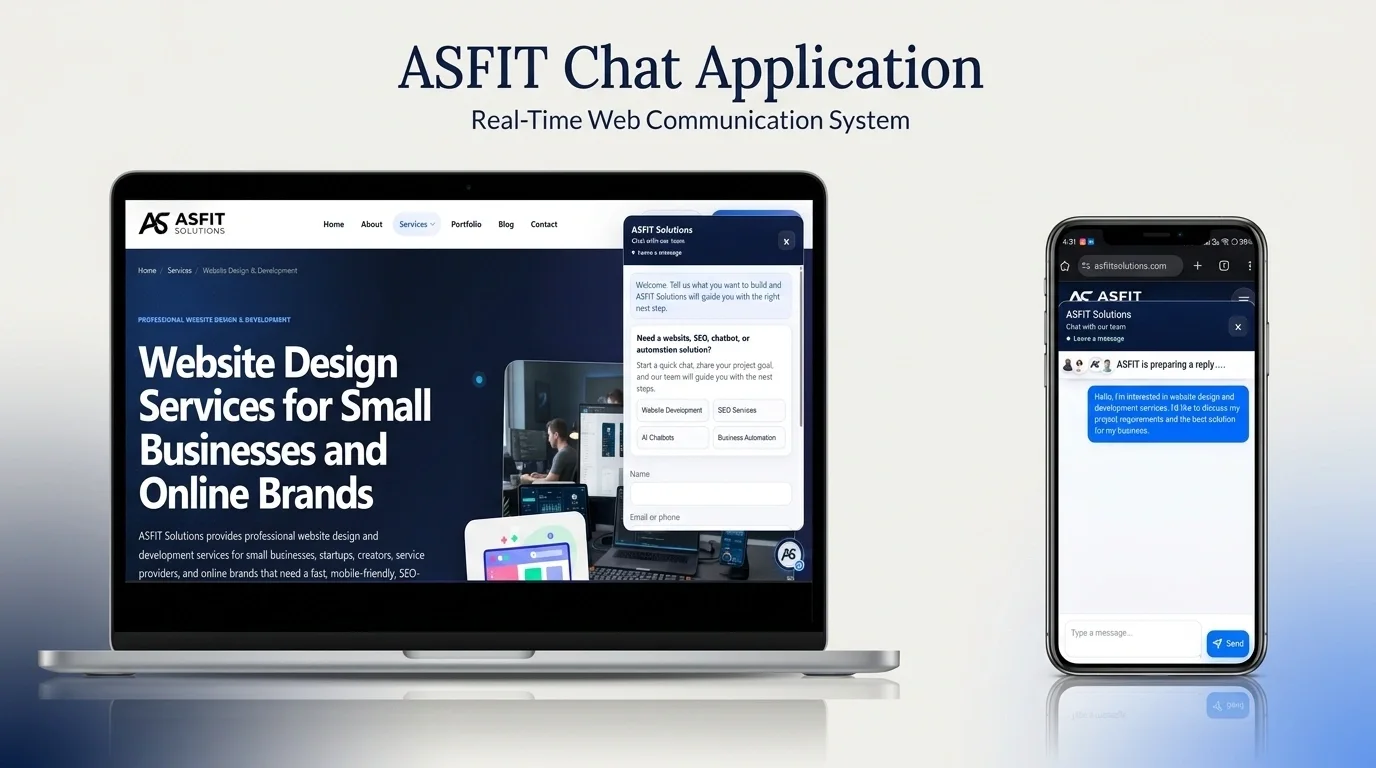 ASFIT Chat Application real-time messaging system shown on desktop and mobile interfaces