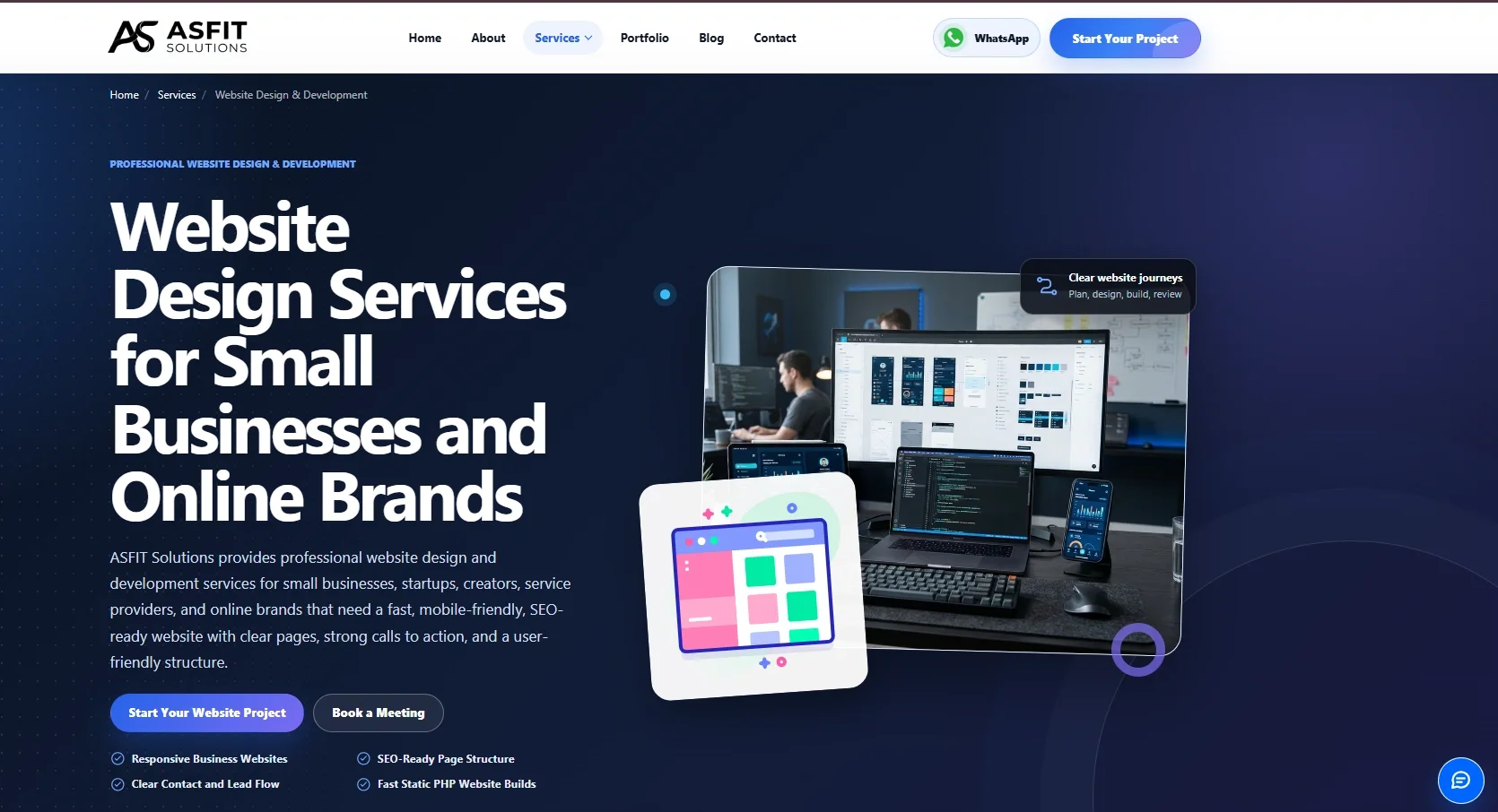 ASFIT Solutions Website Design and Development service page with custom web development offerings