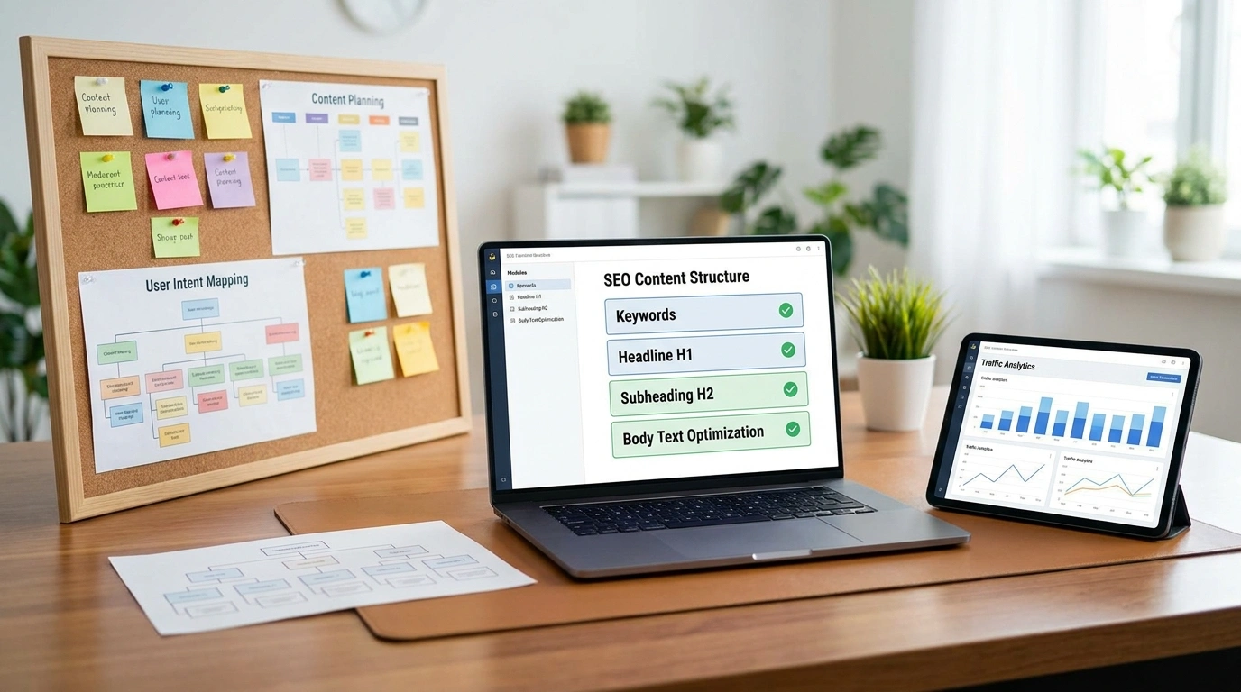 SEO content structure and website optimization planning interface