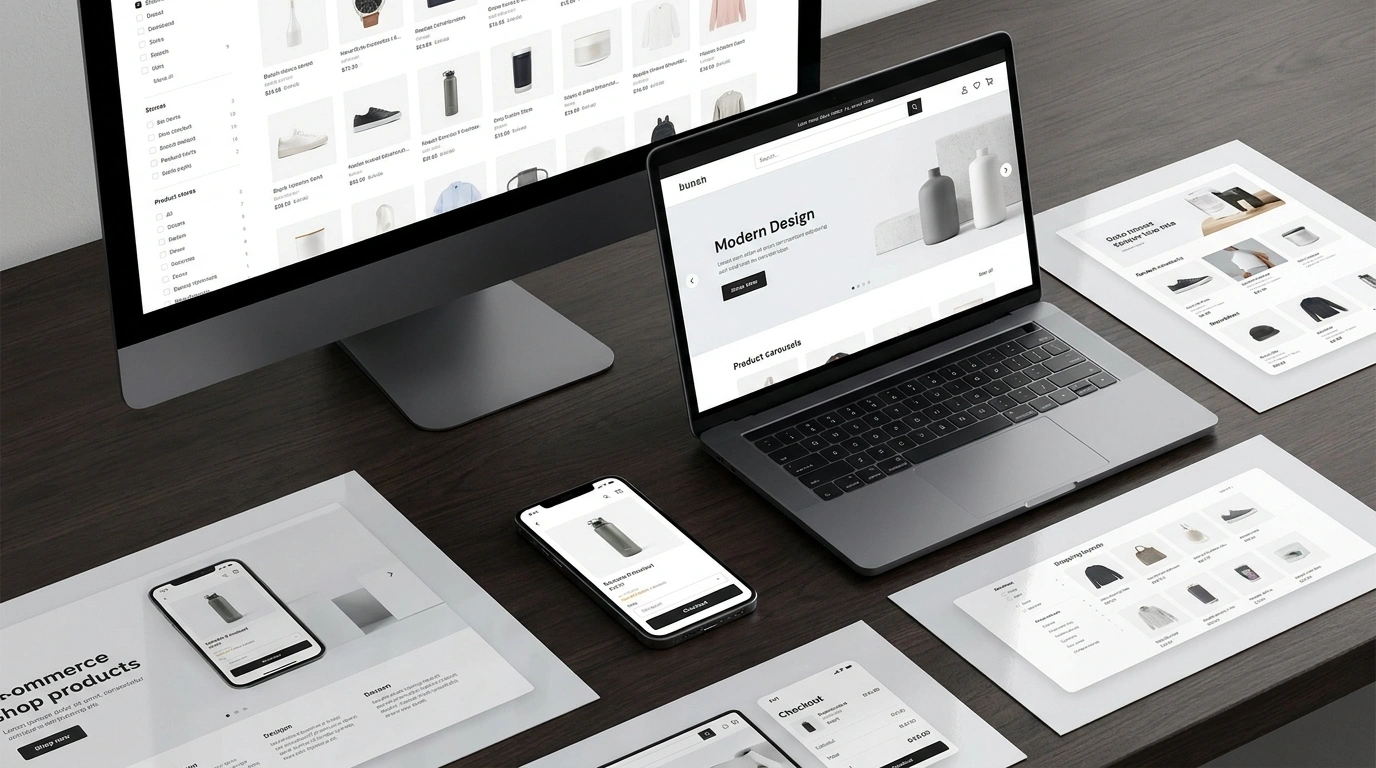 Ecommerce store sample shown on desktop and mobile shopping screens