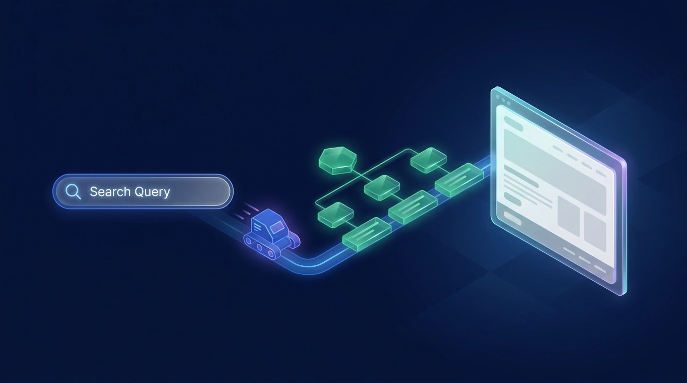 SEO crawl and discovery path connecting a search query with a relevant website page