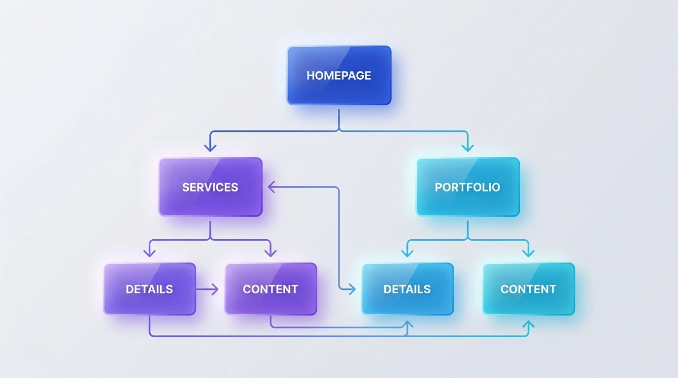 Website hierarchy and contextual internal linking diagram