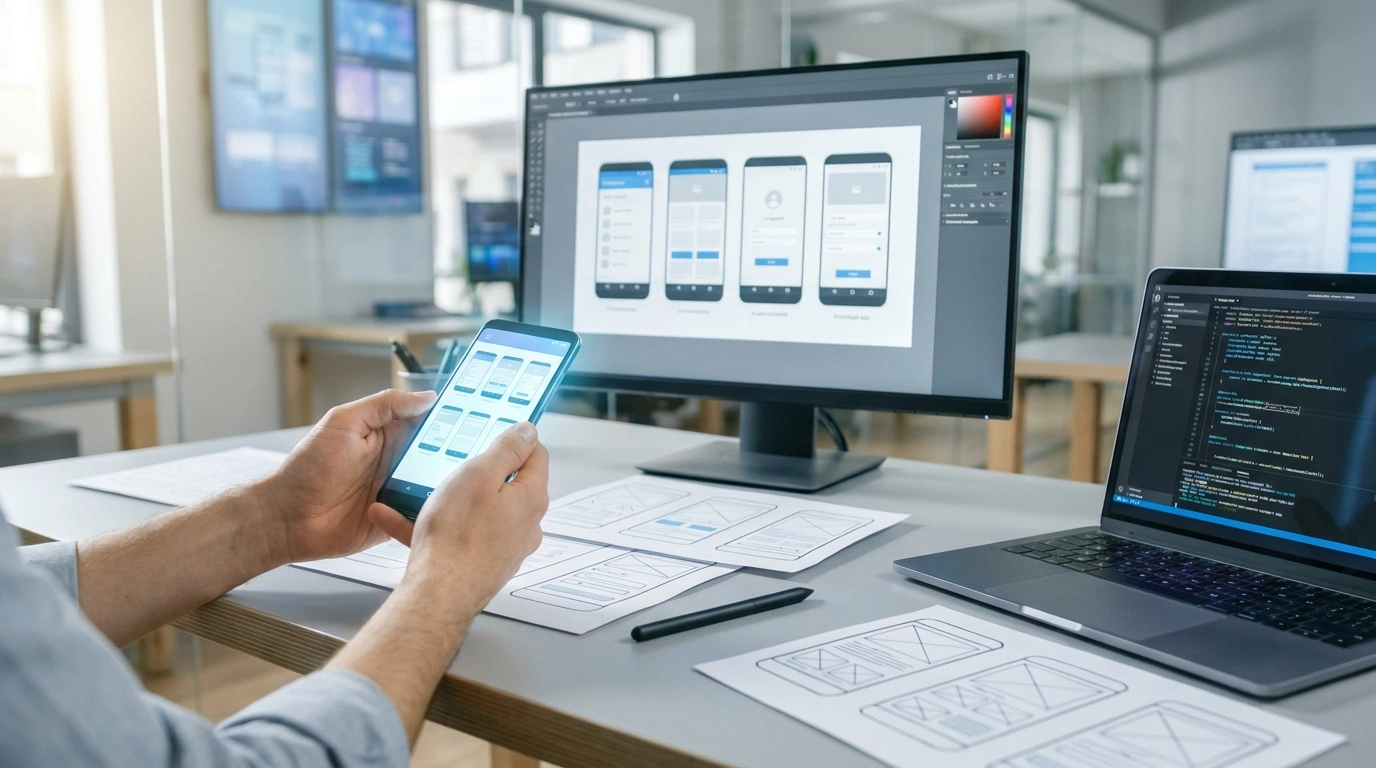 Android app building service with mobile app interface workflow