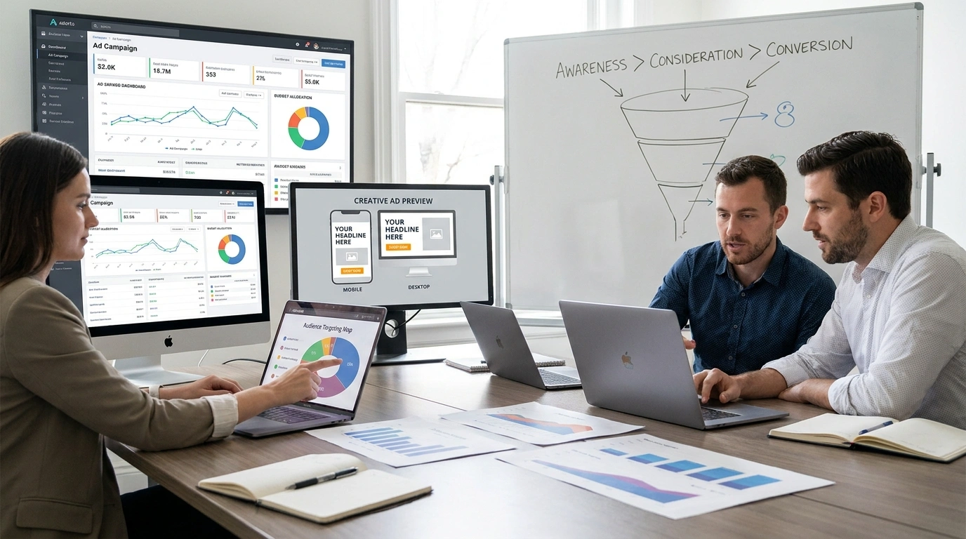 Paid advertising setup service with campaign planning and digital marketing dashboard